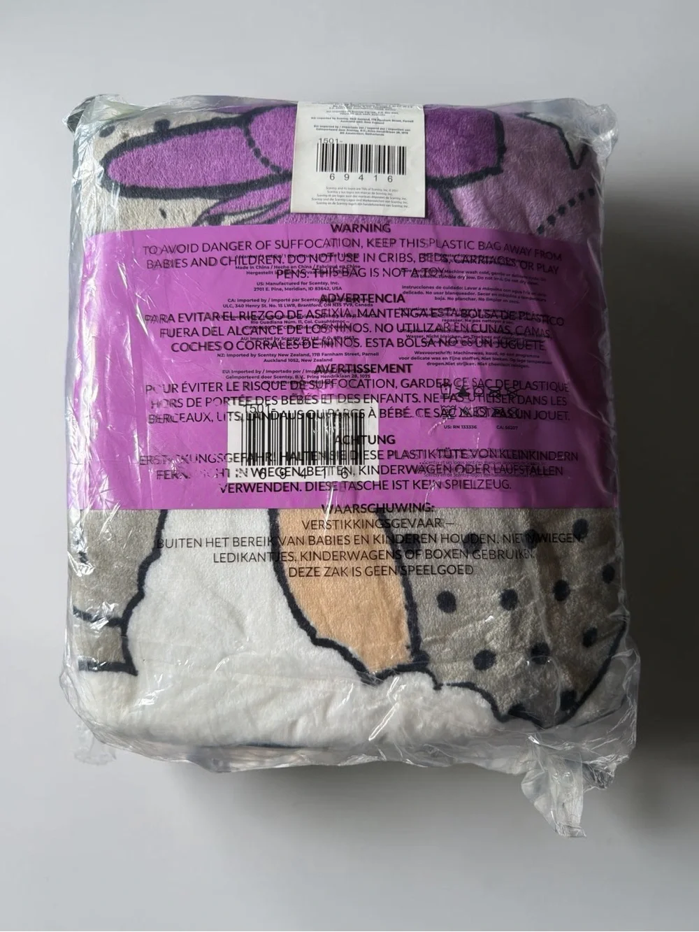 Scentsy Kids Blanket in Purple, Pink, Gray, Tan